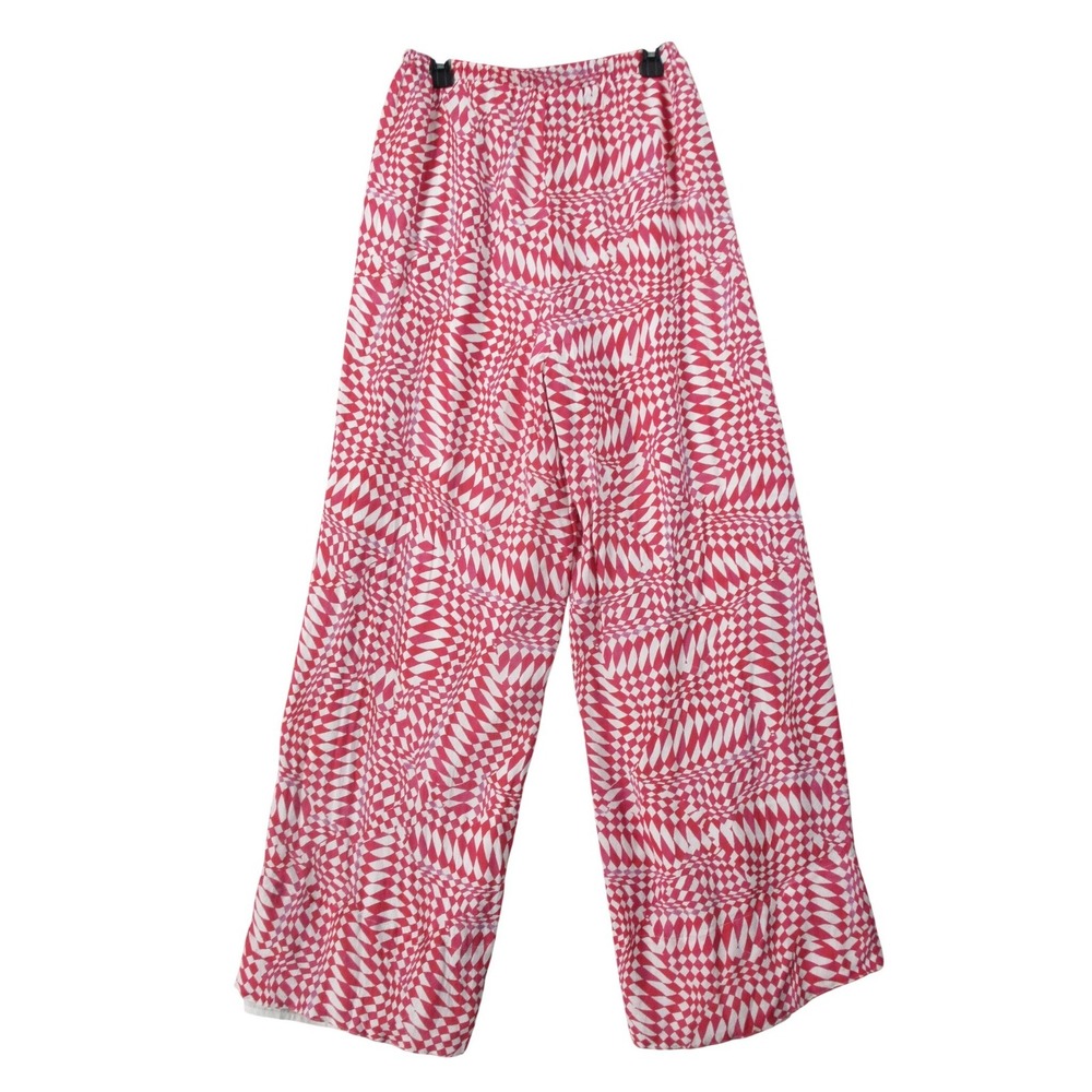 Charlie Holiday Pink White Geometric Optical Print Wide Leg Pants Women XS USA 2
